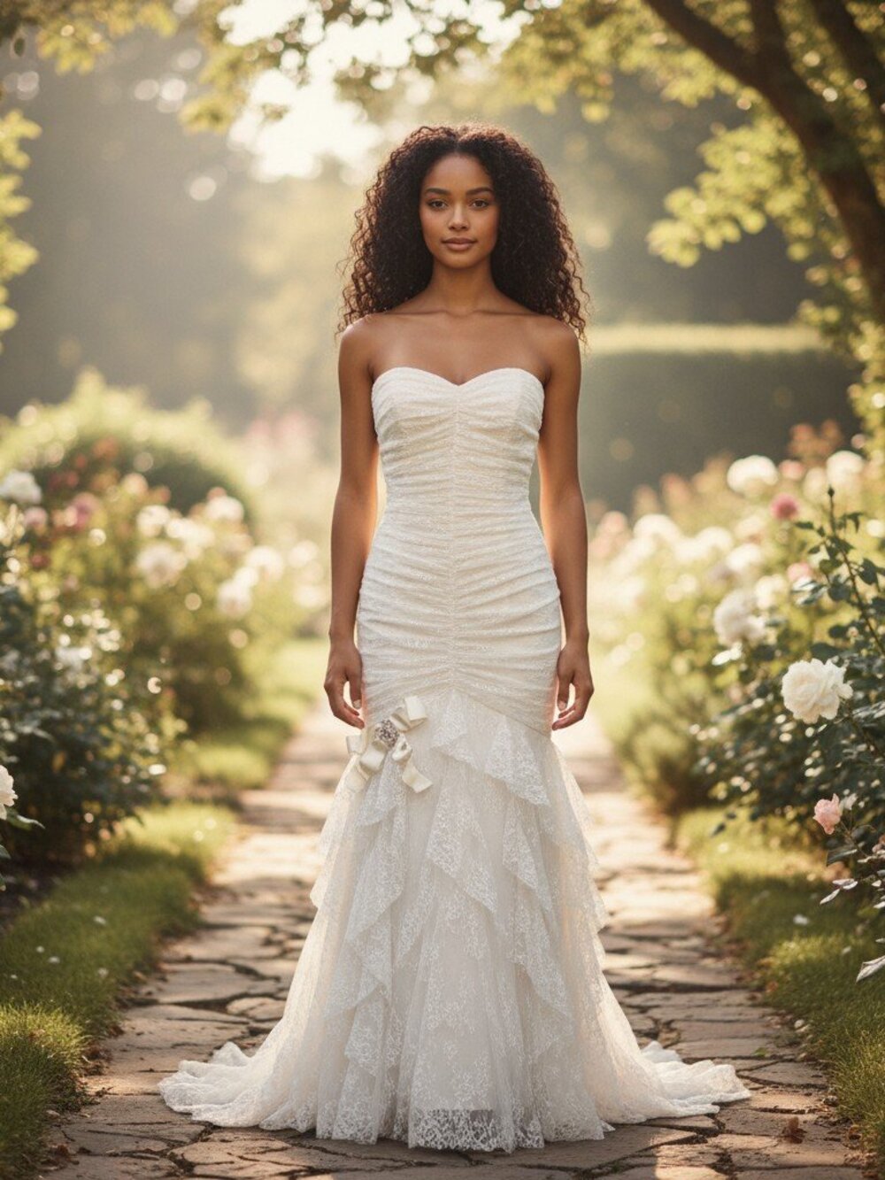Vintage Jessica McClintock Mermaid Lace Tulle Strapless Dress Bridal Layered
